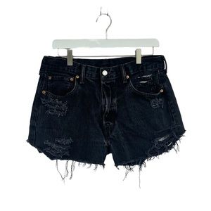 Levi’s 501 Vintage Button Fly Black Custom Distressed Shorts Size 30
